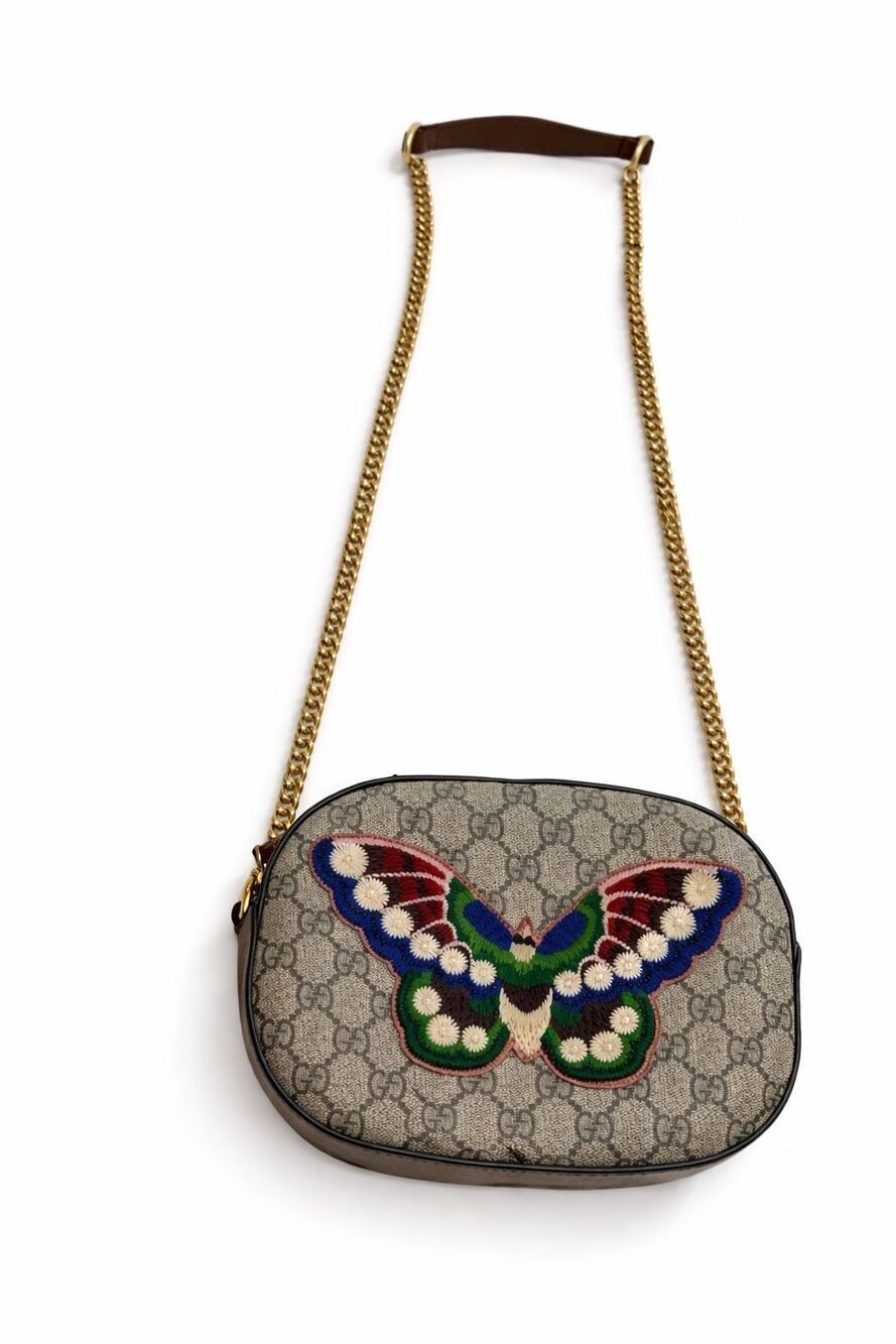 Gucci GG Supreme Monogram Butterfly Embroidered Mini Chain Shoulder Bag